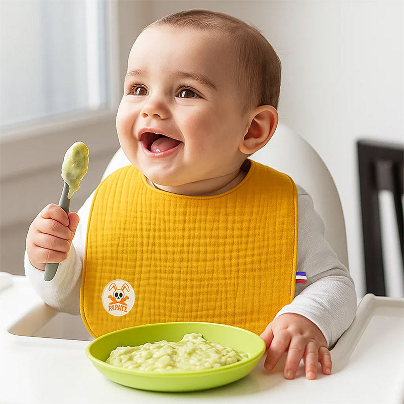Bavoir camel en coton bio papate bebe
