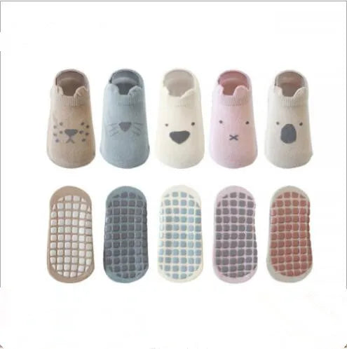 Lot de 3 Paires Chaussettes Antidérapantes Enfant - Coton Peigné Dessin Animé, 0-5 Ans, Eté