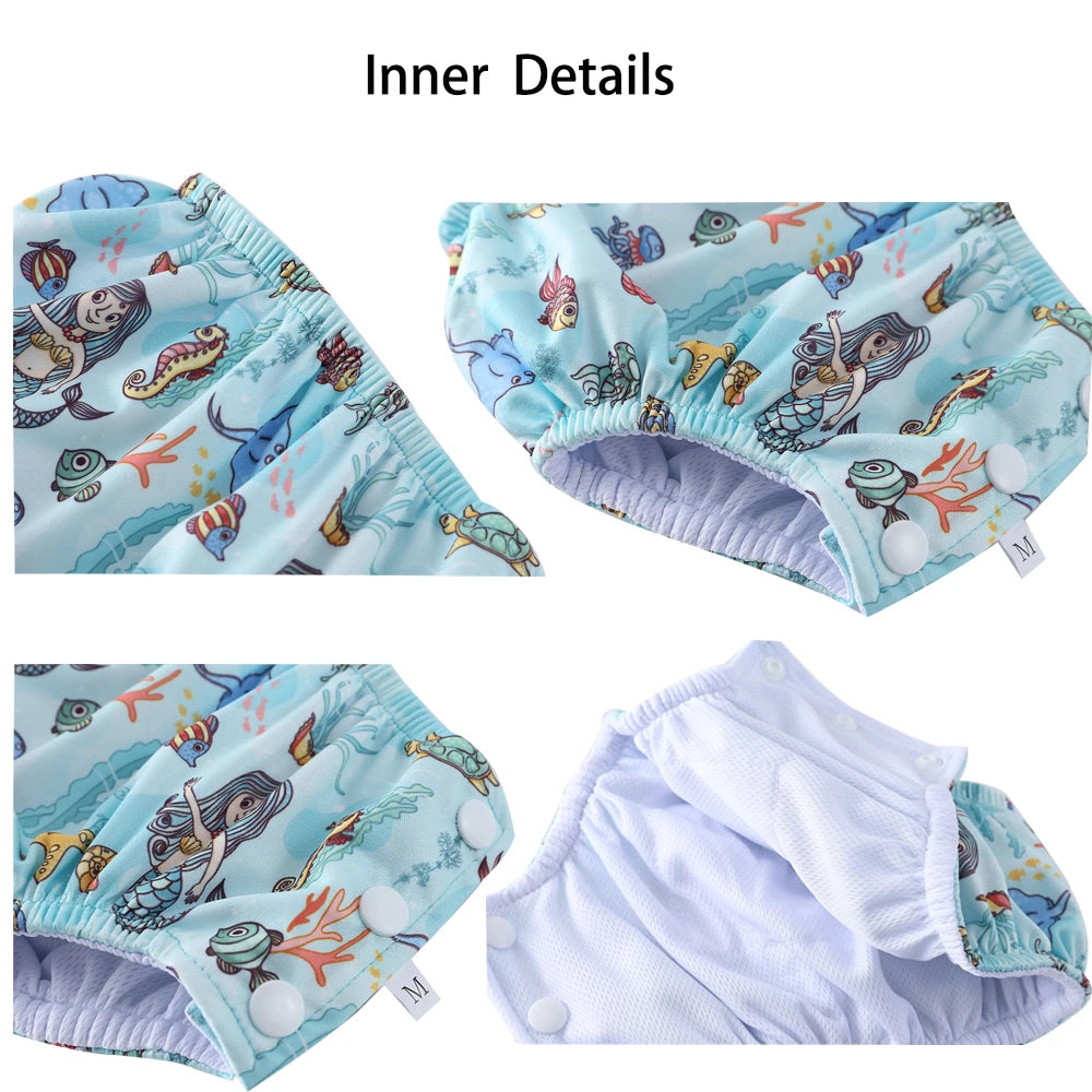 Couche de Bain Réutilisable Bébé - Maillot de Bain Dessin Animé Réglable Fille Garçon, Été