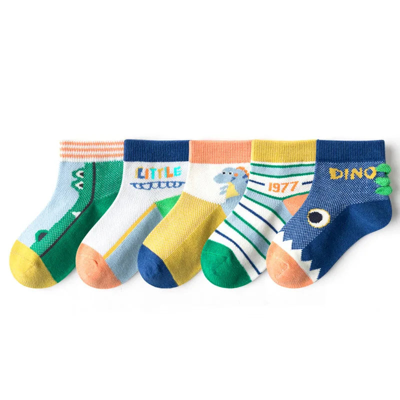 Lot de 5 Paires Chaussettes Enfant Coton - Fantaisie Dessin Animé Mesh, Fille Garçon 1-12 Ans, Eté