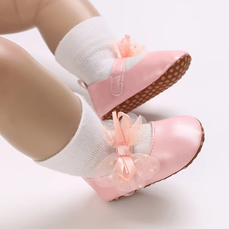Chaussures bébé fille à nœud – Semelle souple, premiers pas (0 à 18 mois)