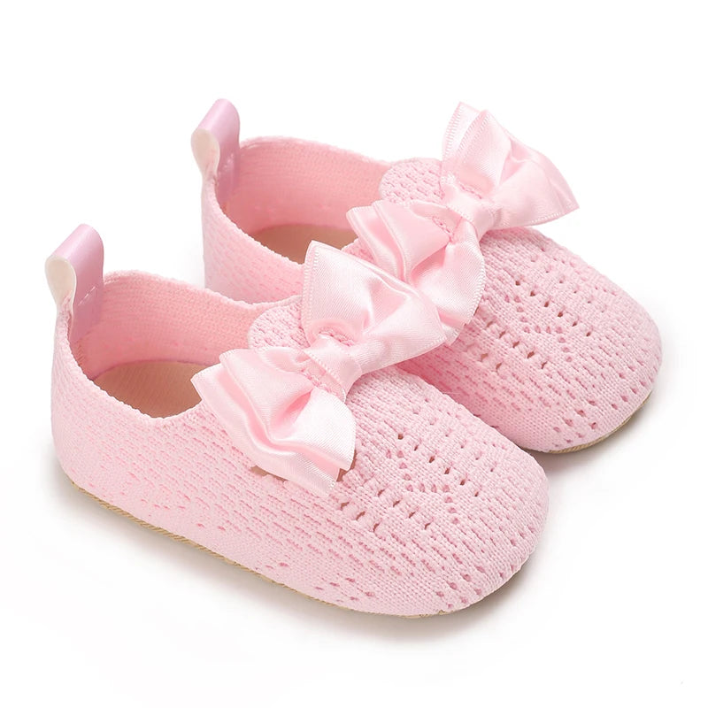 Chaussures bébé fille à nœud – Semelle souple, premiers pas (0 à 18 mois)