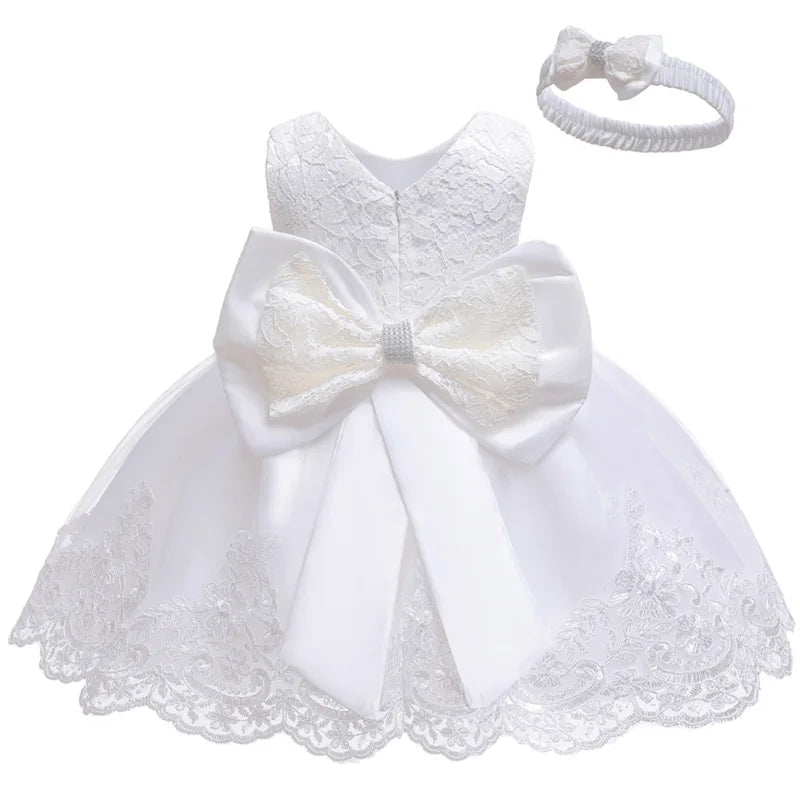 Robe de cérémonie bébé fille – Robe + serre-tête (anniversaire, baptême)
