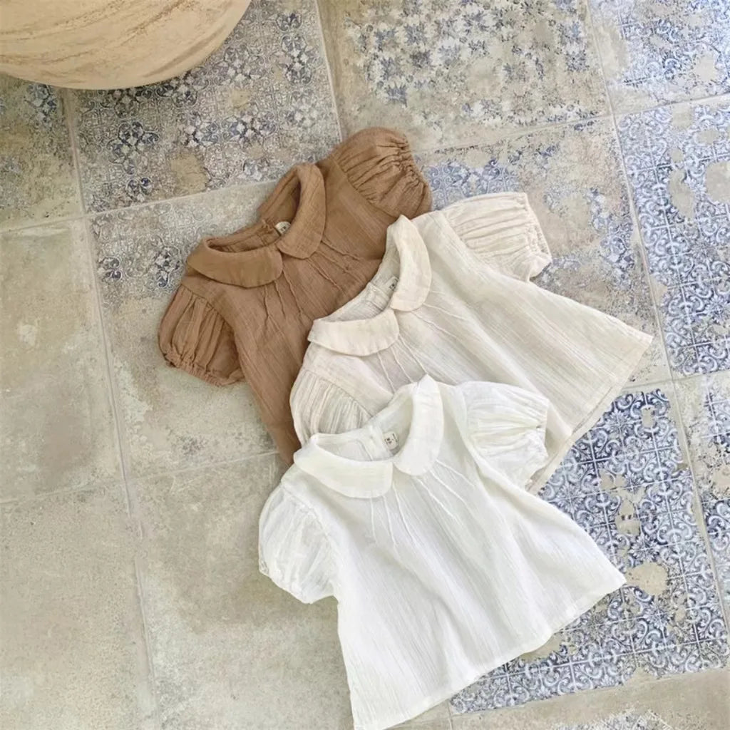 Chemise à Manches Bouffantes Bébé Fille - T-shirt Col Casual Coton, 9-36 Mois