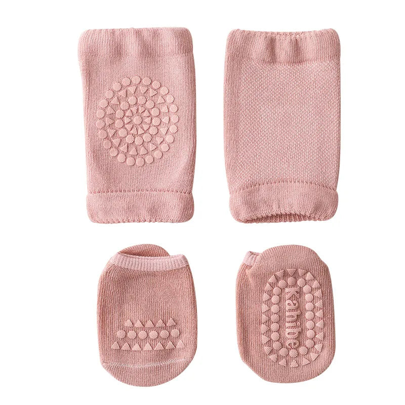 Set Genouillères + Chaussettes Antidérapantes Bébé - Protection Genou pour Ramper, Fille Garçon 0-3 Ans