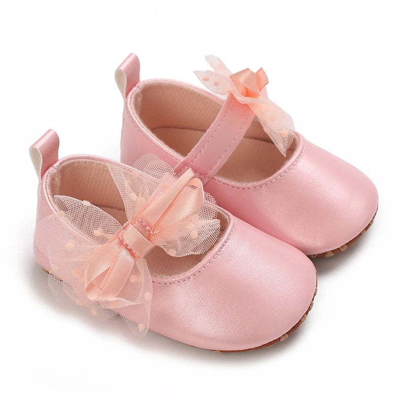 Chaussures bébé fille à nœud – Semelle souple, premiers pas (0 à 18 mois)