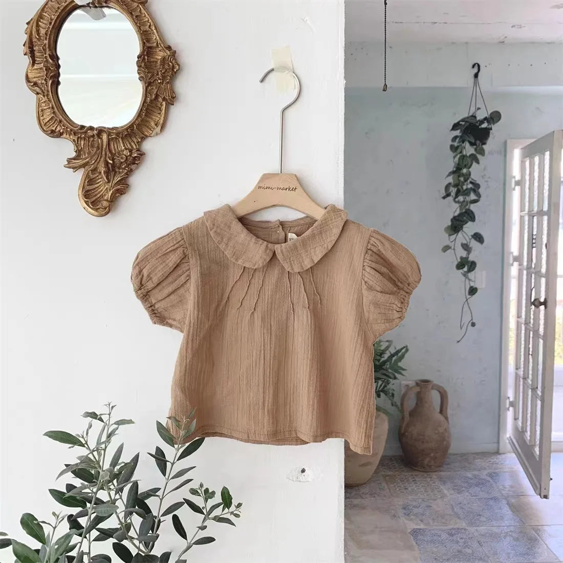 Chemise à Manches Bouffantes Bébé Fille - T-shirt Col Casual Coton, 9-36 Mois
