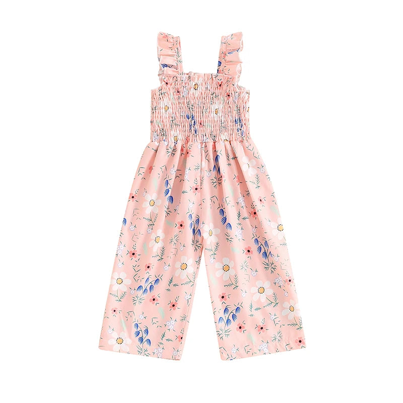 Combi-Short Floral Sans Manches Bébé Fille - Salopette Jambes Larges Été, 12M-4T