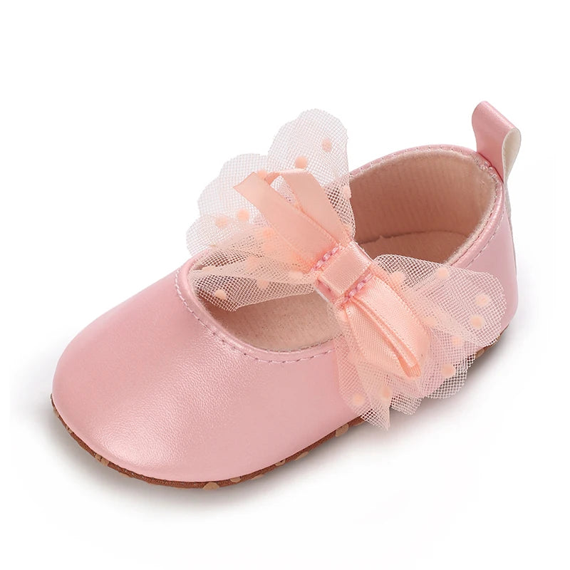 Chaussures bébé fille à nœud – Semelle souple, premiers pas (0 à 18 mois)