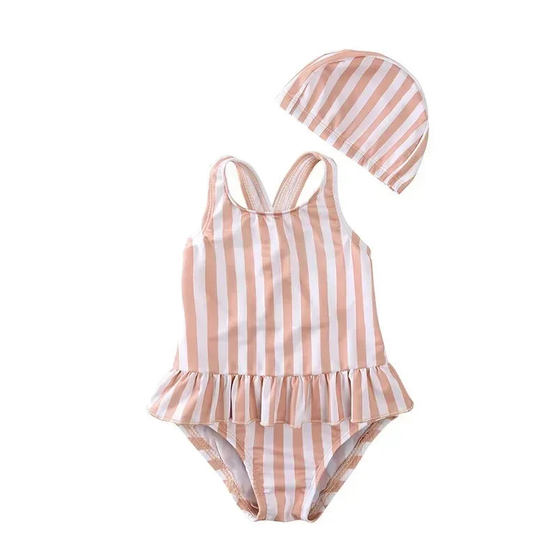 Maillot de Bain Anti-UV Bébé Fille - Combinaison 1 Pièce Manches Longues SPF50, Chapeau Inclus, 1-7 Ans