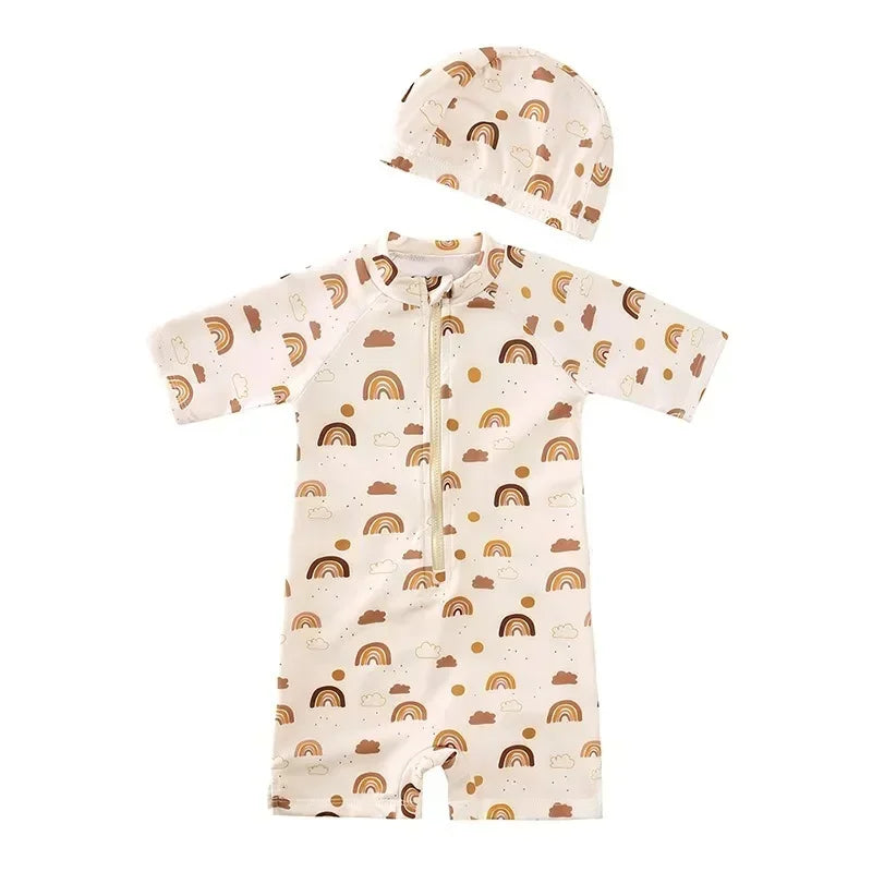 Maillot de Bain Anti-UV Bébé Fille - Combinaison 1 Pièce Manches Longues SPF50, Chapeau Inclus, 1-7 Ans
