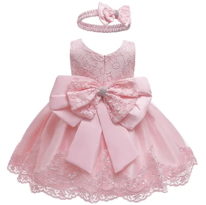 Robe de cérémonie bébé fille – Robe + serre-tête (anniversaire, baptême)