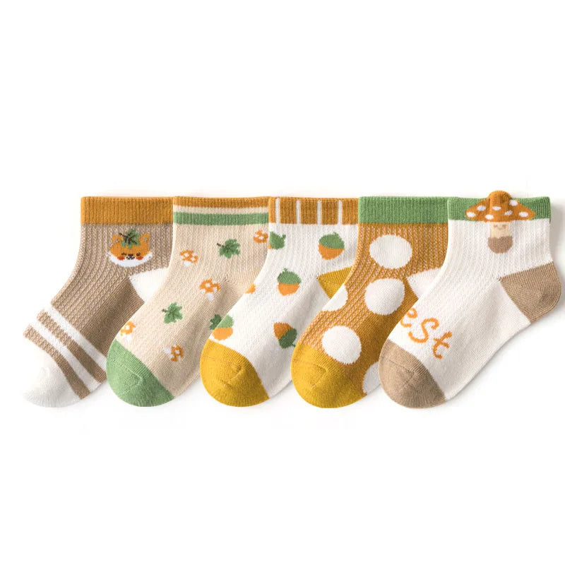Lot de 5 Paires Chaussettes Enfant Coton - Fantaisie Dessin Animé Mesh, Fille Garçon 1-12 Ans, Eté