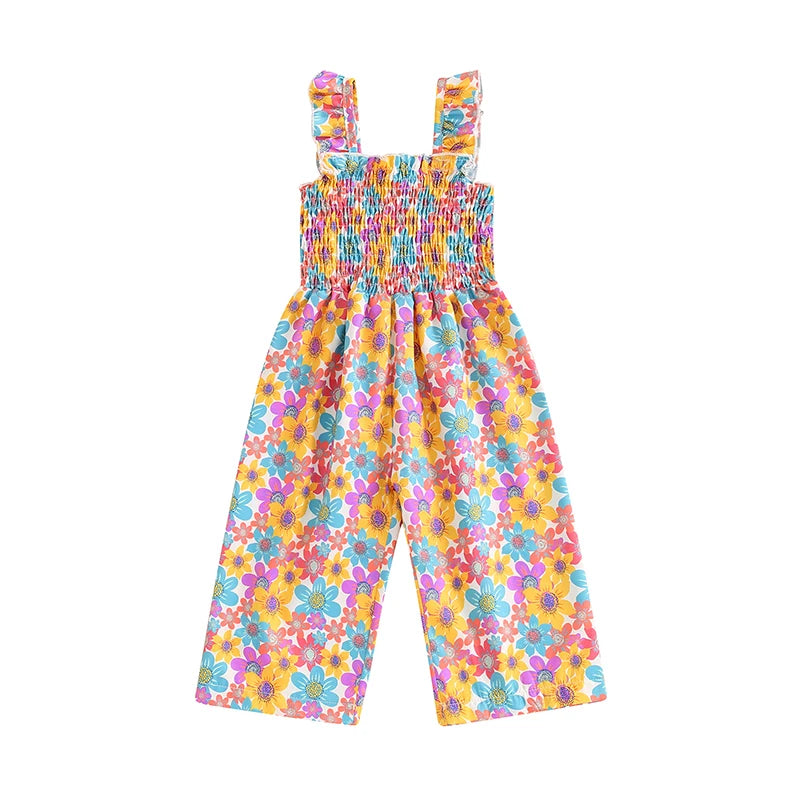 Combi-Short Floral Sans Manches Bébé Fille - Salopette Jambes Larges Été, 12M-4T
