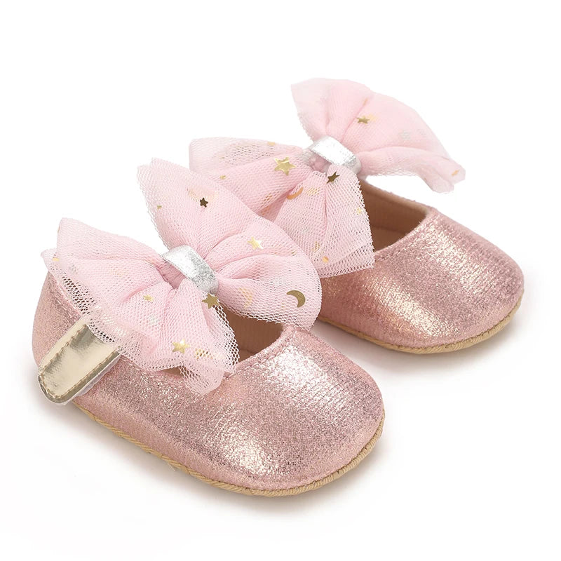 Chaussures bébé fille à nœud – Semelle souple, premiers pas (0 à 18 mois)