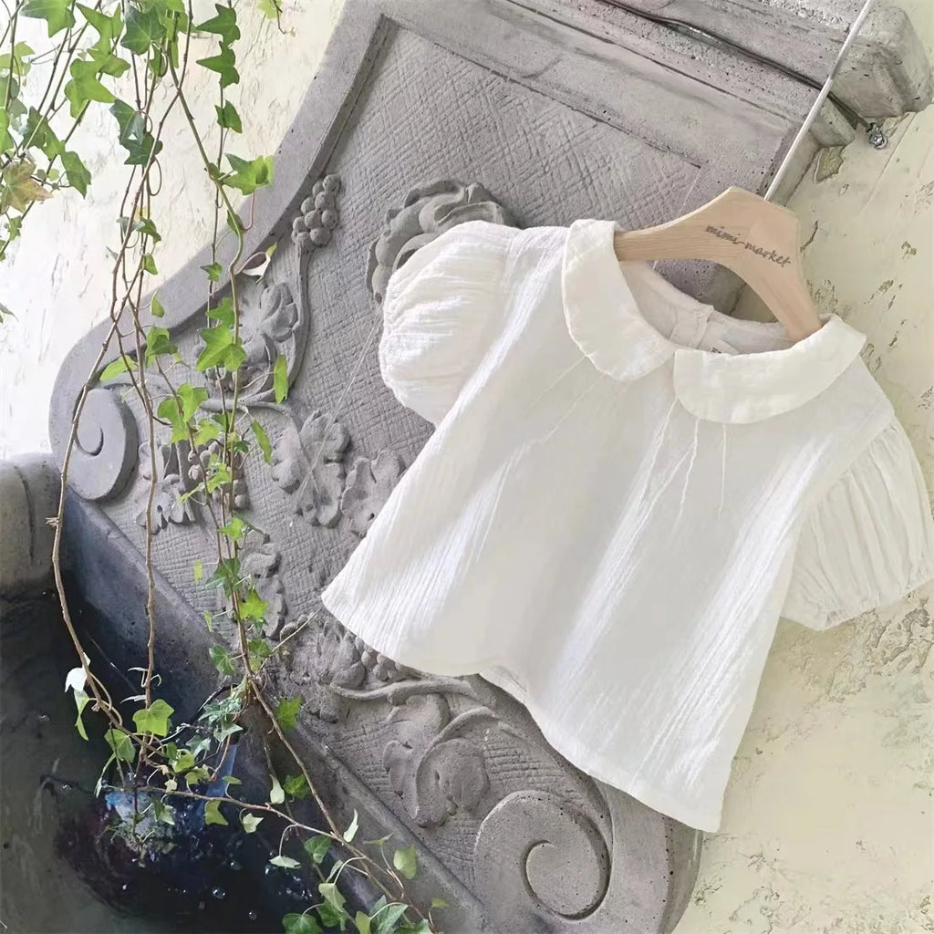Chemise à Manches Bouffantes Bébé Fille - T-shirt Col Casual Coton, 9-36 Mois