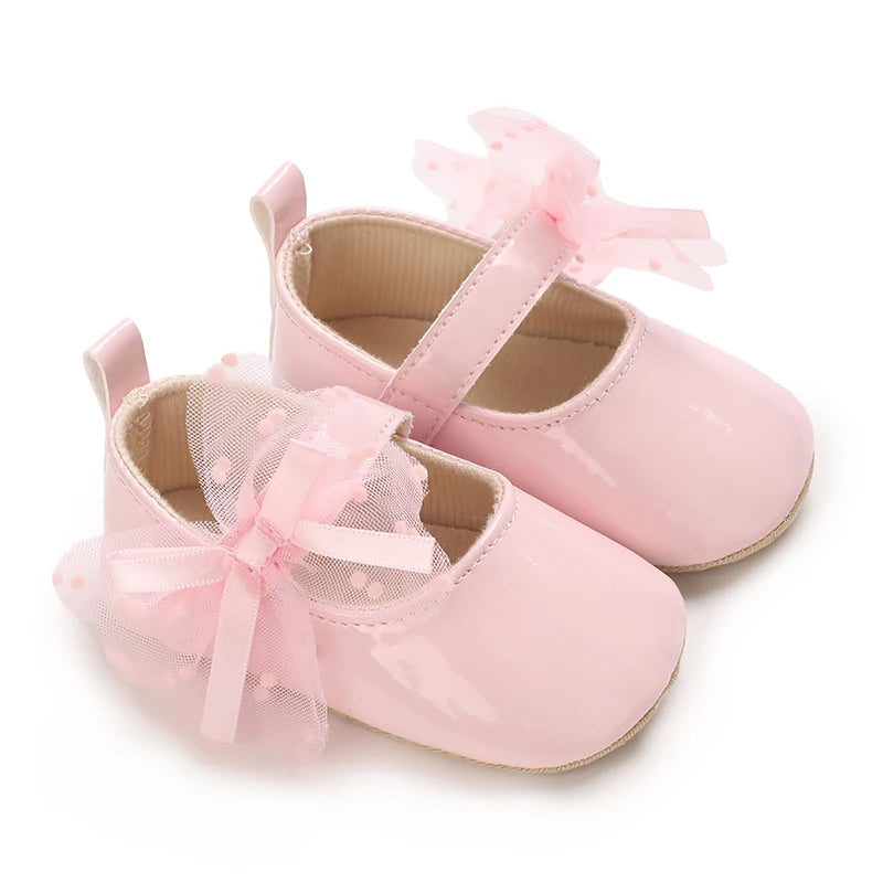 Chaussures bébé fille à nœud – Semelle souple, premiers pas (0 à 18 mois)