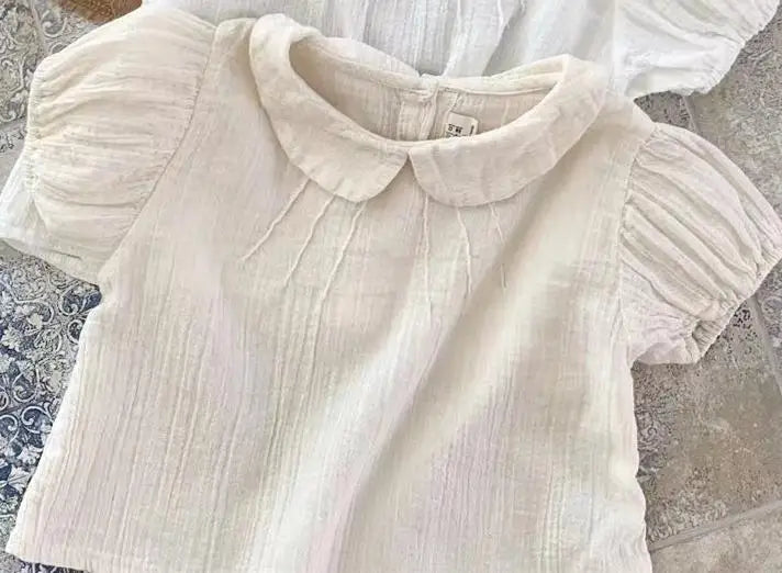Chemise à Manches Bouffantes Bébé Fille - T-shirt Col Casual Coton, 9-36 Mois