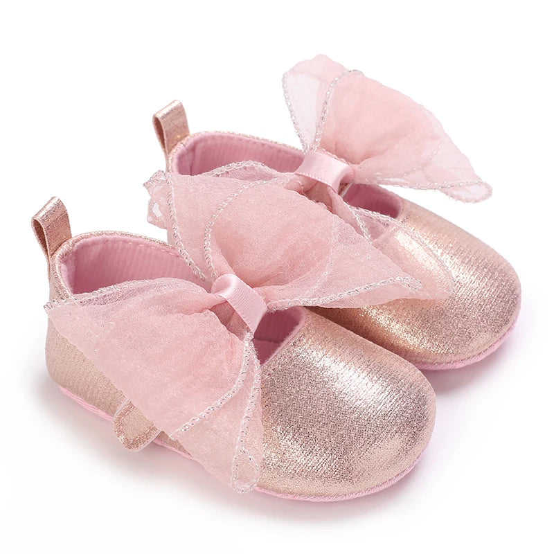Chaussures bébé fille à nœud – Semelle souple, premiers pas (0 à 18 mois)