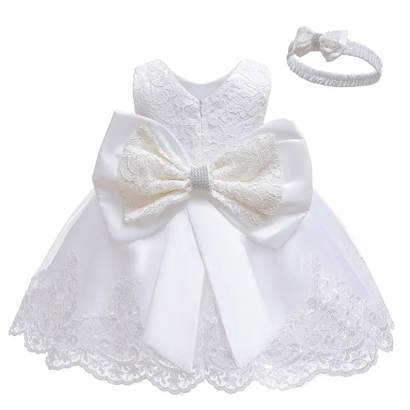 Robe de cérémonie bébé fille – Robe + serre-tête (anniversaire, baptême)