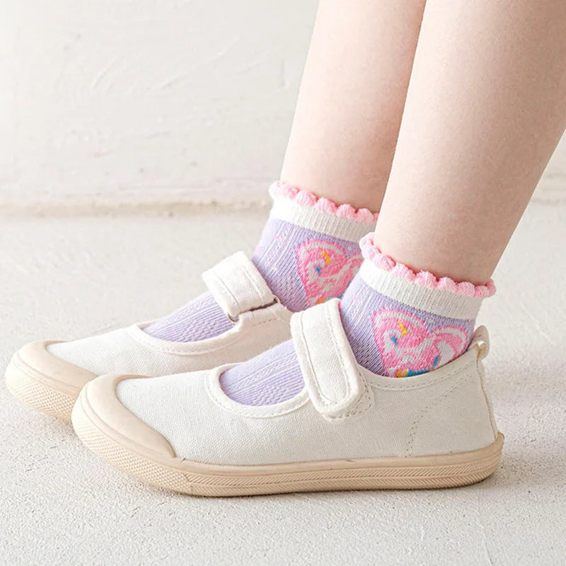 Lot de 5 Paires Chaussettes Enfant Coton - Fantaisie Dessin Animé Mesh, Fille Garçon 1-12 Ans, Eté