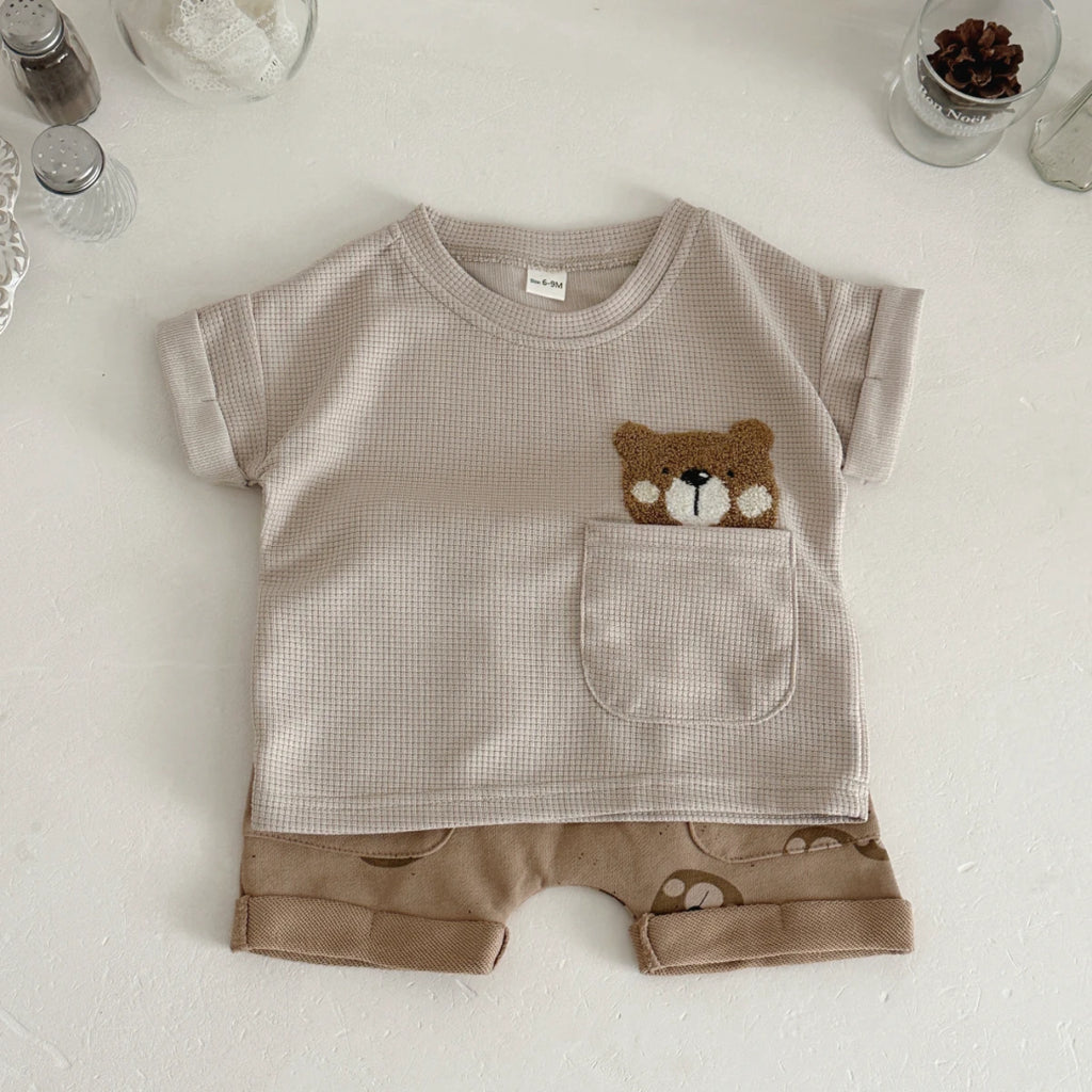 Ensemble bébé 2 pièces – T-shirt & short motif ourson