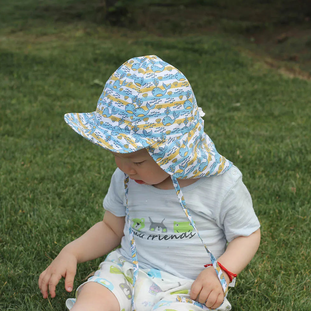 Chapeau de Soleil Réglable Bébé SPF50+ - Casquette Anti-UV Été Plage, Fille Garçon, Mesh Respirant