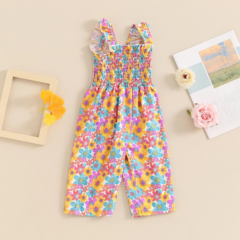 Combi-Short Floral Sans Manches Bébé Fille - Salopette Jambes Larges Été, 12M-4T