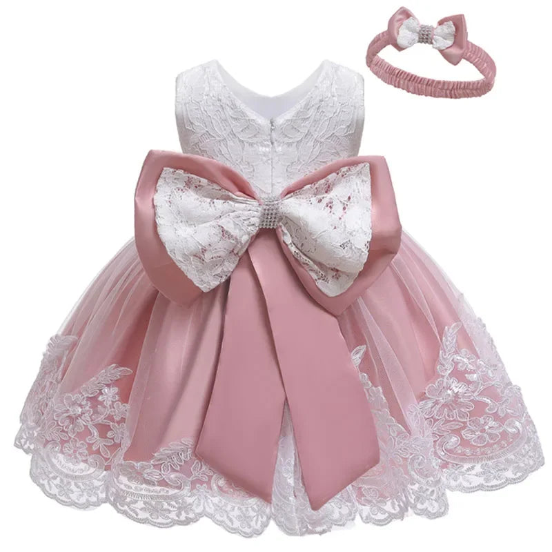 Robe de cérémonie bébé fille – Robe + serre-tête (anniversaire, baptême)