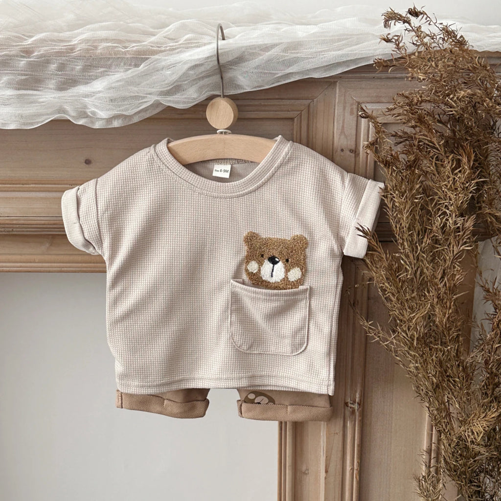 Ensemble bébé 2 pièces – T-shirt & short motif ourson