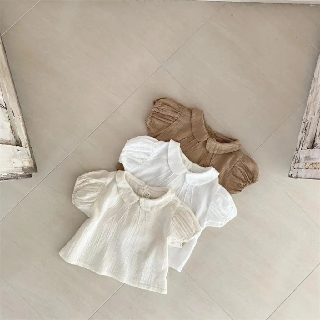 Chemise à Manches Bouffantes Bébé Fille - T-shirt Col Casual Coton, 9-36 Mois