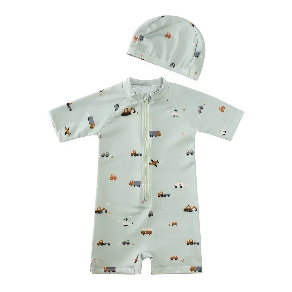 Maillot de Bain Anti-UV Bébé Fille - Combinaison 1 Pièce Manches Longues SPF50, Chapeau Inclus, 1-7 Ans