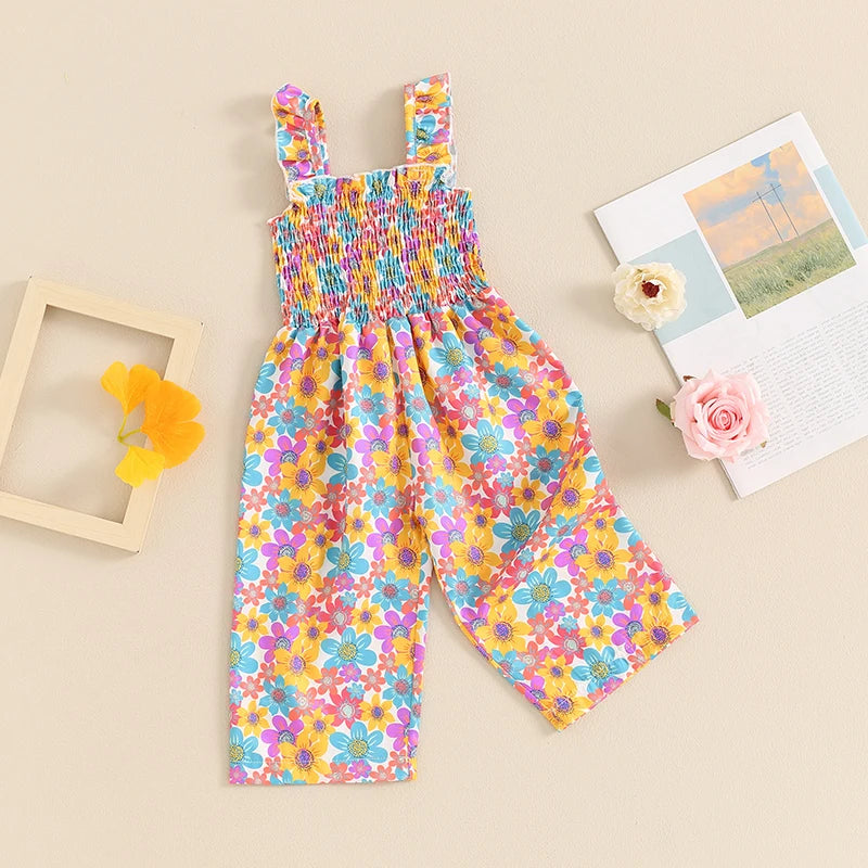 Combi-Short Floral Sans Manches Bébé Fille - Salopette Jambes Larges Été, 12M-4T