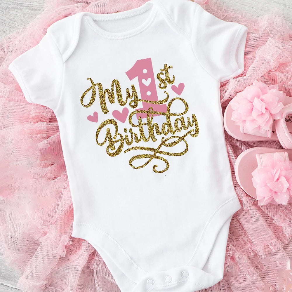 Body bébé fille « Mon 1er anniversaire » – Manches volantées