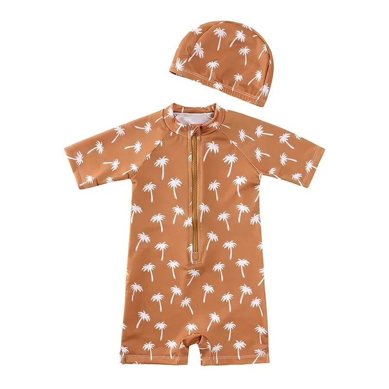Maillot de Bain Anti-UV Bébé Fille - Combinaison 1 Pièce Manches Longues SPF50, Chapeau Inclus, 1-7 Ans
