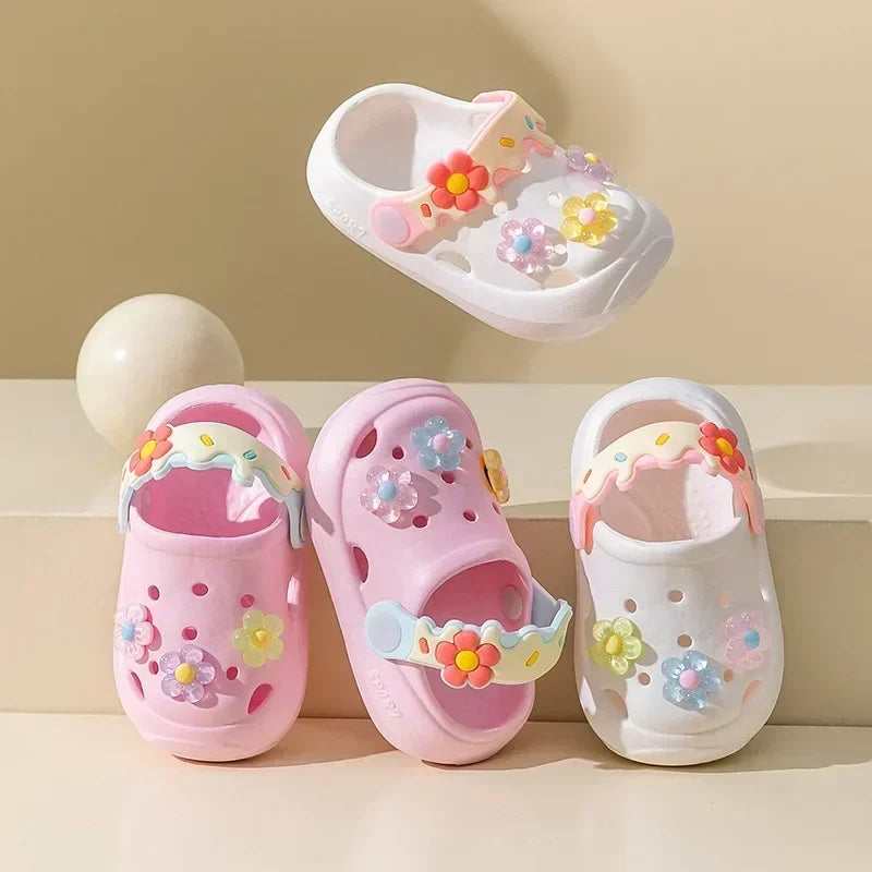 Sabots Fleurs Bébé Fille - Chaussures Princesse Antidérapantes EVA, Plage & Jardin, Tailles 18-29
