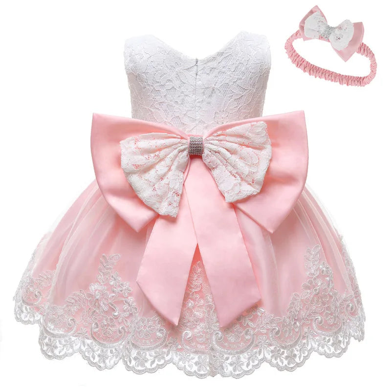 Robe de cérémonie bébé fille – Robe + serre-tête (anniversaire, baptême)