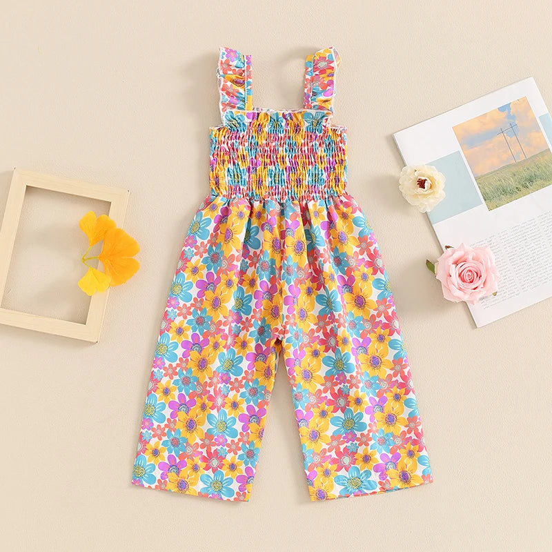 Combi-Short Floral Sans Manches Bébé Fille - Salopette Jambes Larges Été, 12M-4T