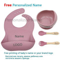 Set de repas bébé en silicone – Bol à ventouse, cuillère & fourchette (personnalisable)