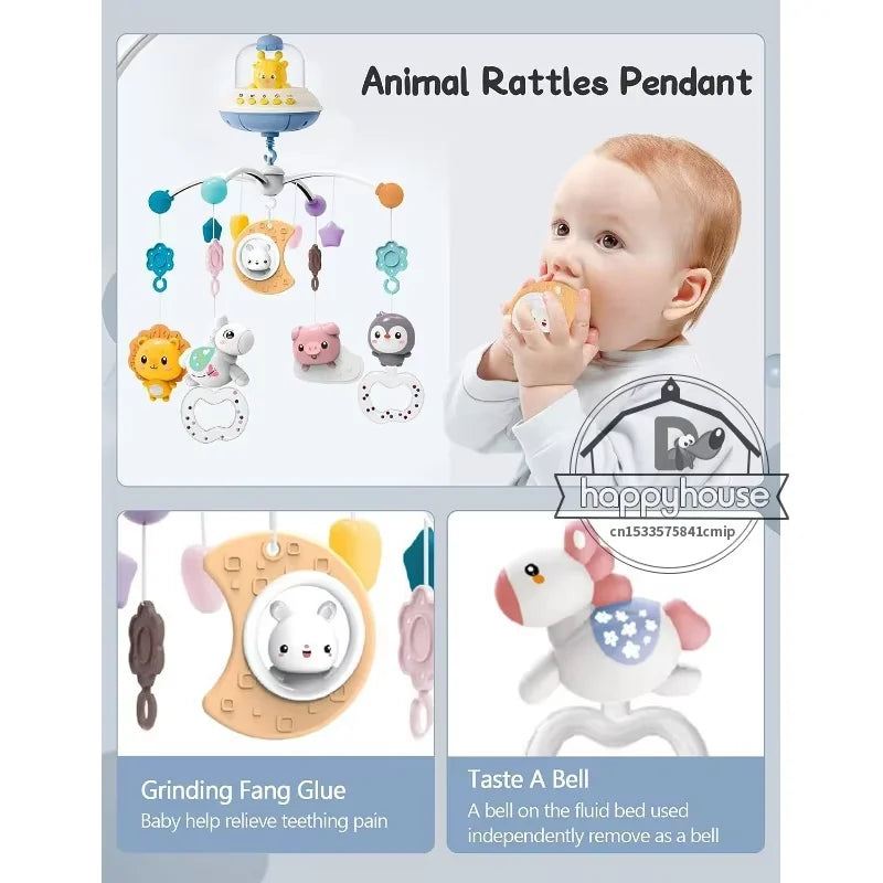 Mobile Musical pour Lit Bébé - Jouet avec Lumières, Musique et Projection, Télécommande Incluse