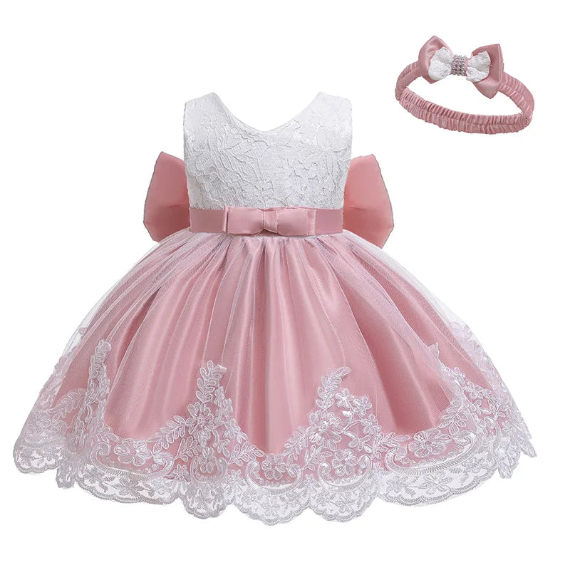 Robe de cérémonie bébé fille – Robe + serre-tête (anniversaire, baptême)