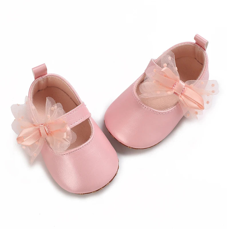 Chaussures bébé fille à nœud – Semelle souple, premiers pas (0 à 18 mois)