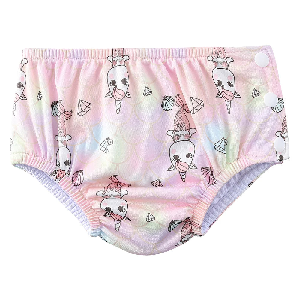 Couche de Bain Réutilisable Bébé - Maillot de Bain Dessin Animé Réglable Fille Garçon, Été