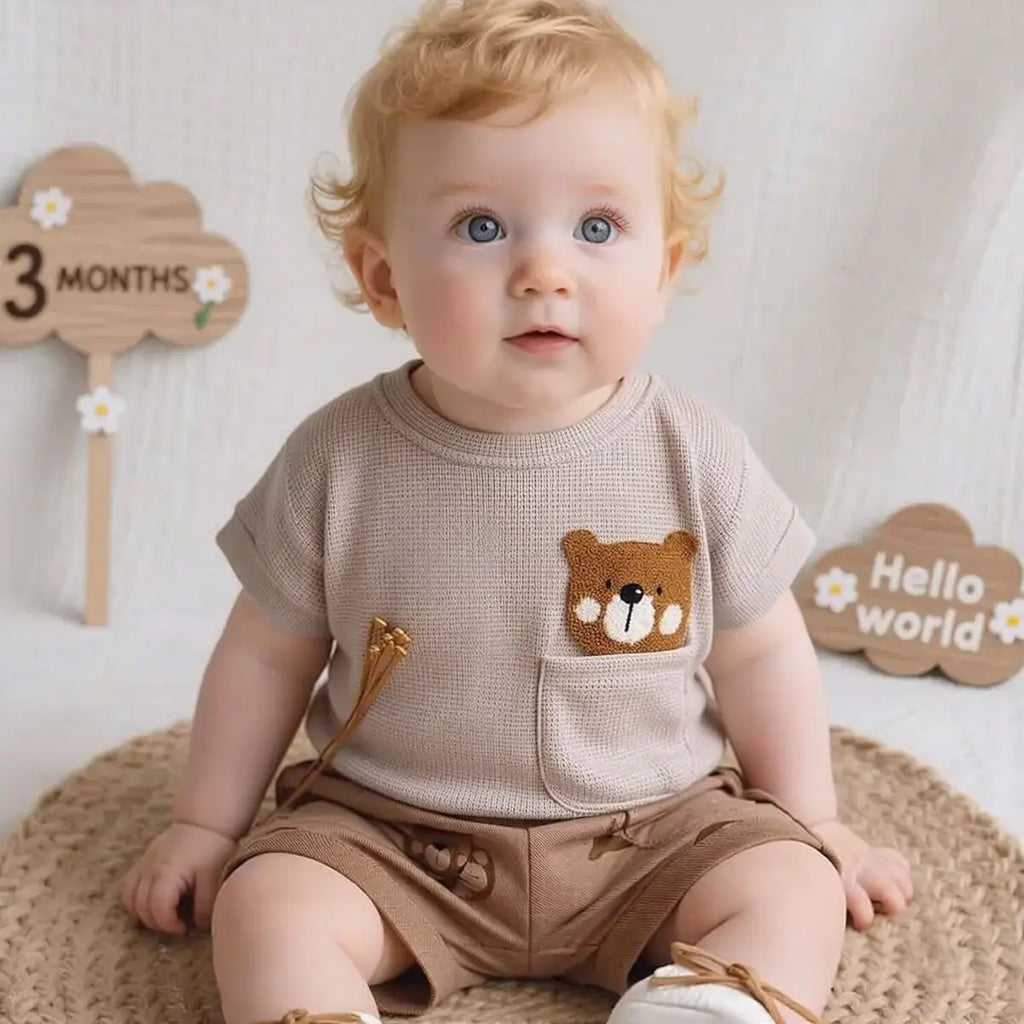 Ensemble bébé 2 pièces – T-shirt & short motif ourson