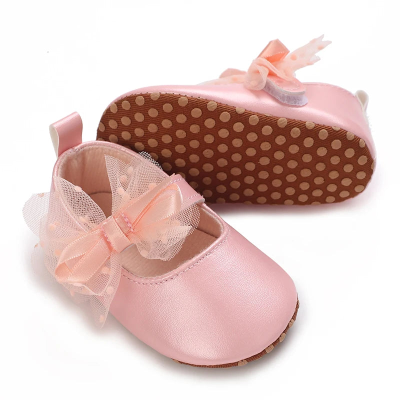 Chaussures bébé fille à nœud – Semelle souple, premiers pas (0 à 18 mois)