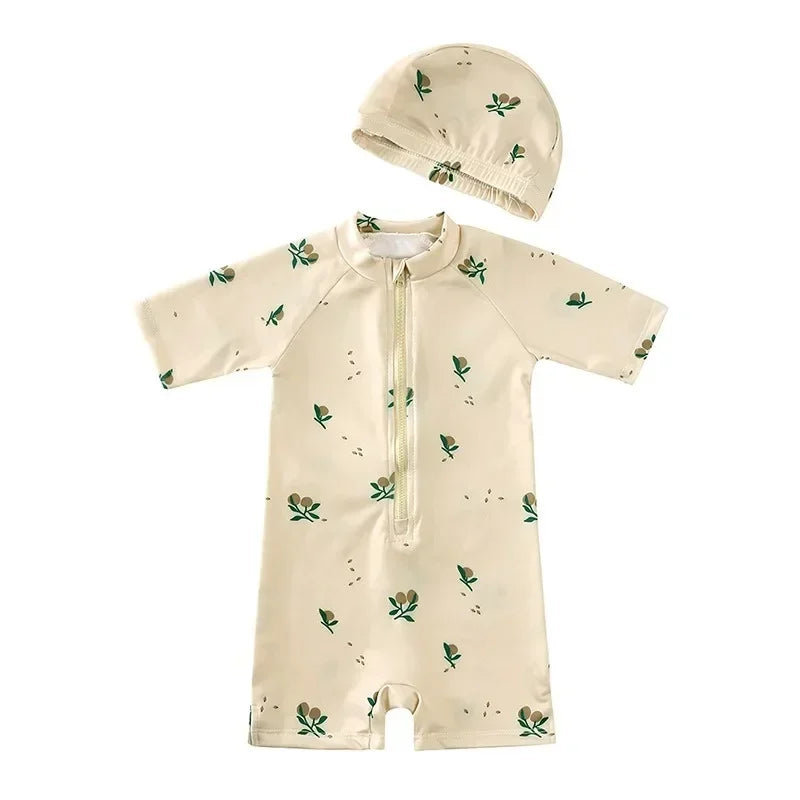 Maillot de Bain Anti-UV Bébé Fille - Combinaison 1 Pièce Manches Longues SPF50, Chapeau Inclus, 1-7 Ans