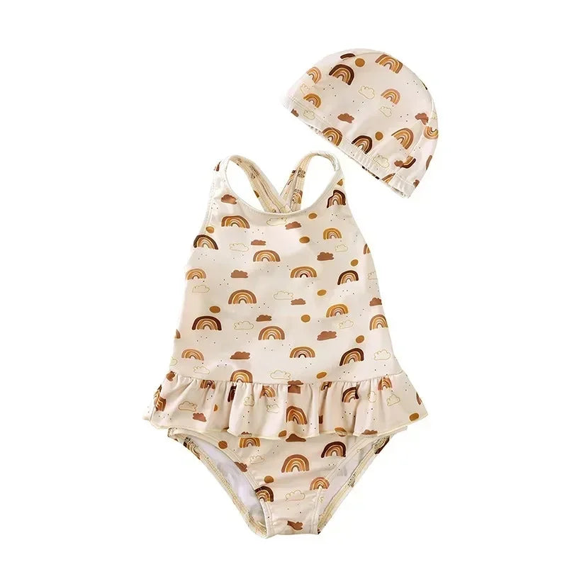 Maillot de Bain Anti-UV Bébé Fille - Combinaison 1 Pièce Manches Longues SPF50, Chapeau Inclus, 1-7 Ans