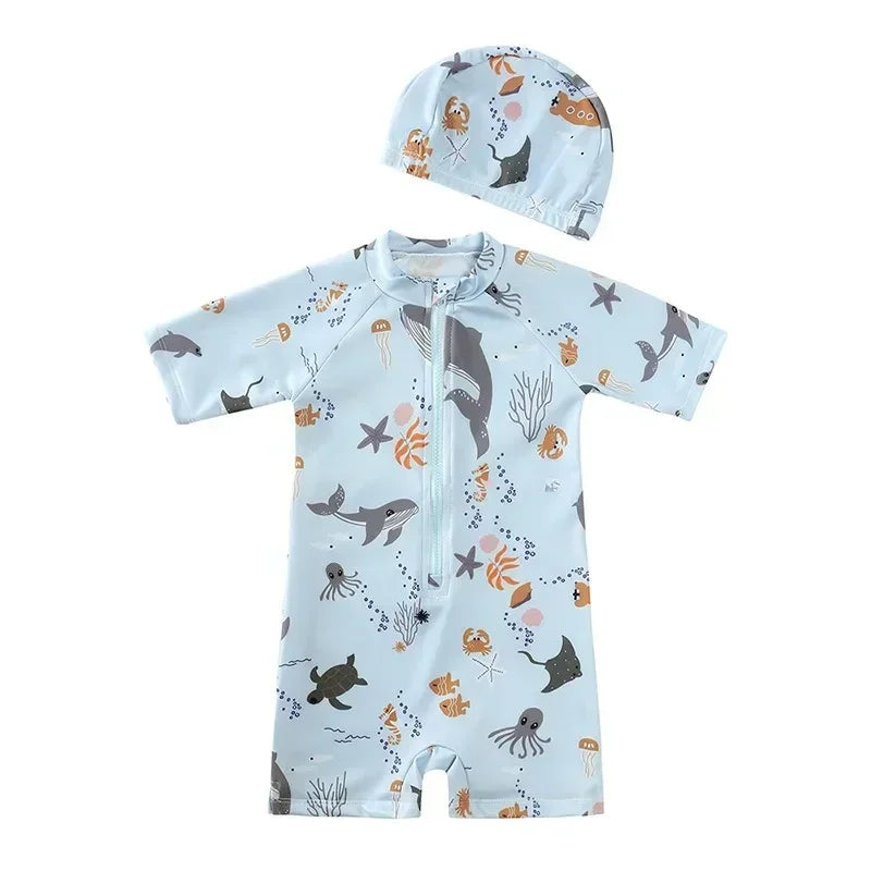 Maillot de Bain Anti-UV Bébé Fille - Combinaison 1 Pièce Manches Longues SPF50, Chapeau Inclus, 1-7 Ans