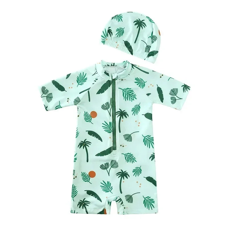 Maillot de Bain Anti-UV Bébé Fille - Combinaison 1 Pièce Manches Longues SPF50, Chapeau Inclus, 1-7 Ans
