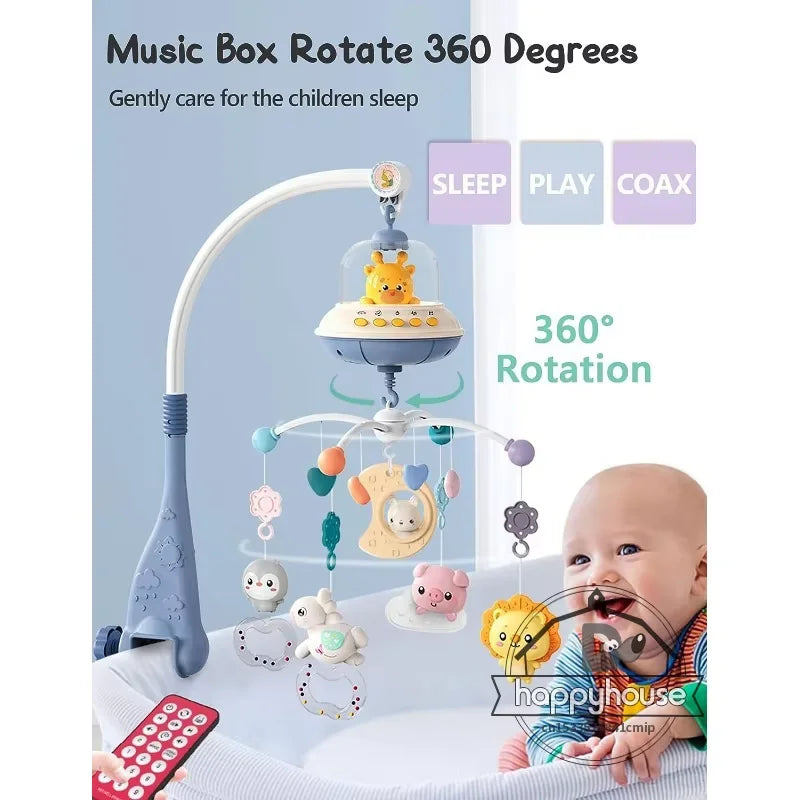 Mobile Musical pour Lit Bébé - Jouet avec Lumières, Musique et Projection, Télécommande Incluse